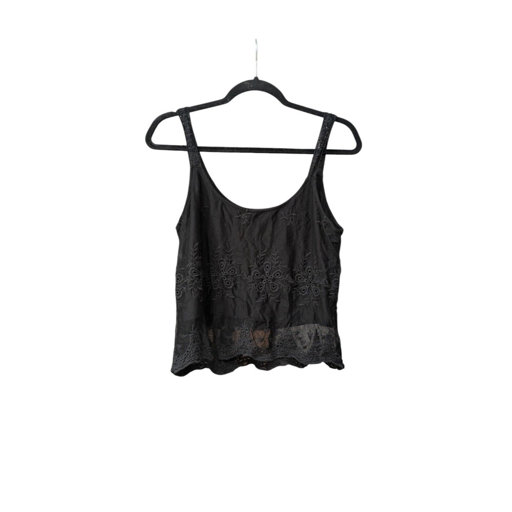 Ambiance Apparel Sz M Black Sheer Lace Scoop Neck Croptop